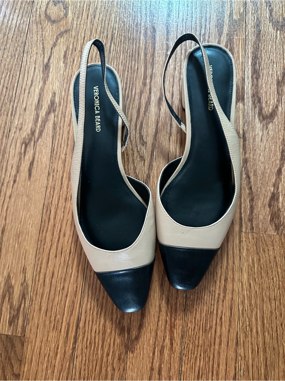 Veronica Beard Beige and Black Pointed Slingback Flats